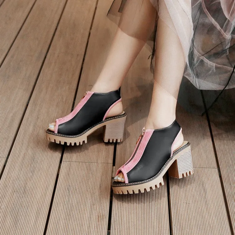 Women's's Color Block Peep Toe Chunky Heel Platform Sandals Best Sandals In Jamaica