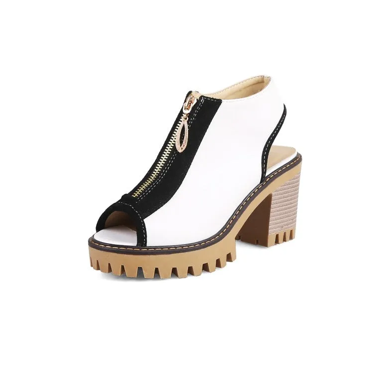 Aloha Sandals Women's's Color Block Peep Toe Chunky Heel Platform Sandals