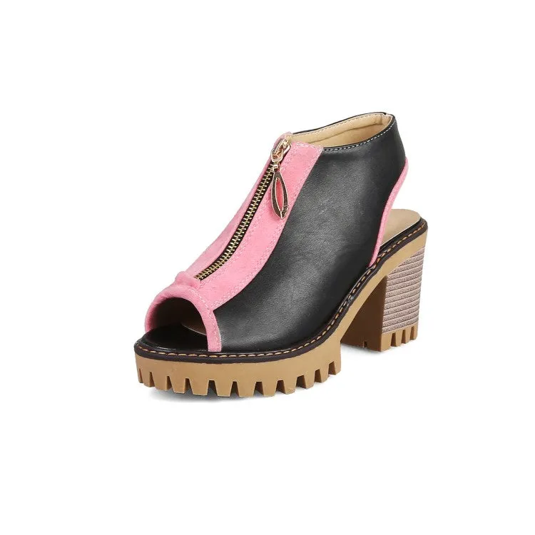 Sandals Good For Flat Feet Women's's Color Block Peep Toe Chunky Heel Platform Sandals