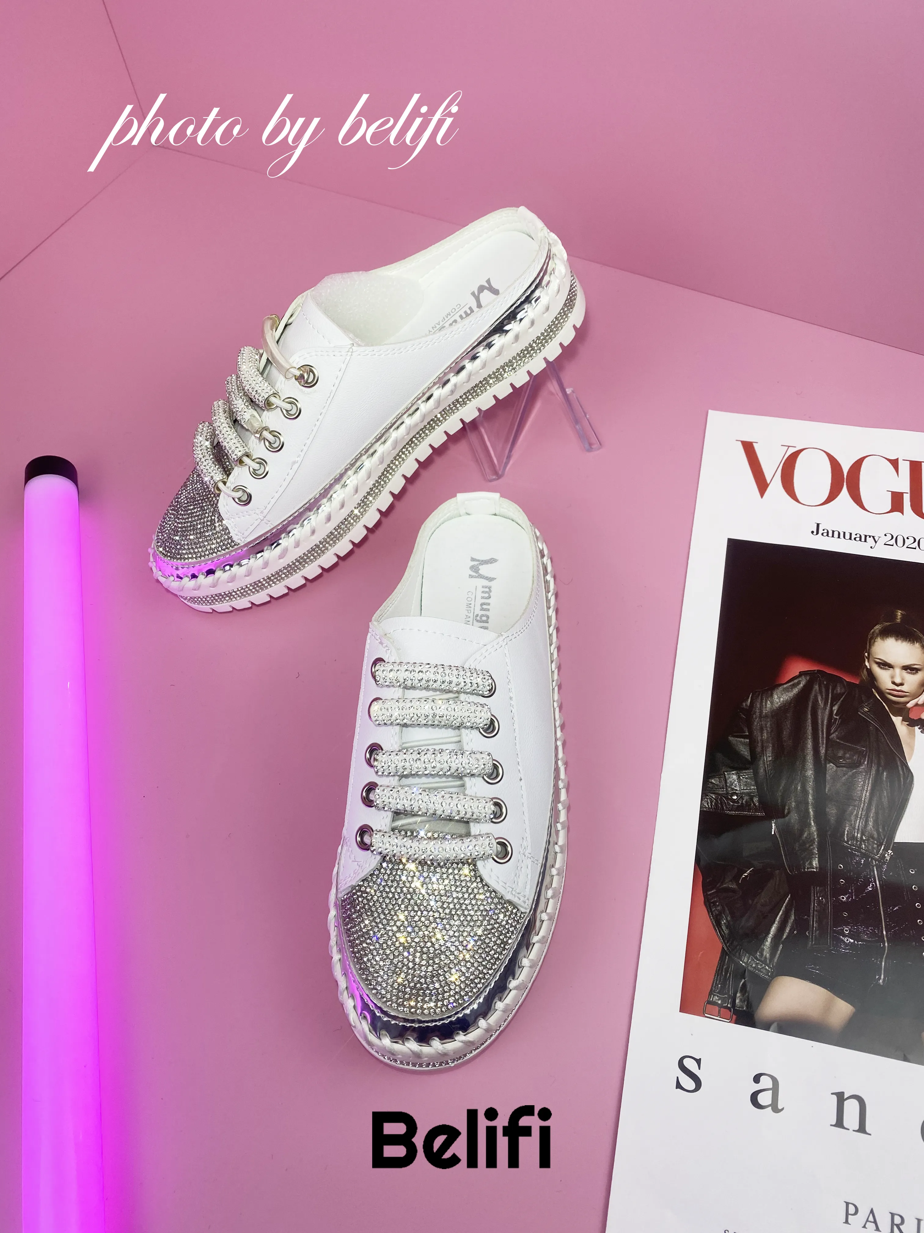 Belifi Strappy Radiance: Women's Multi-Strap Rhinestone Platform Slippers for a Chic and Comfortable Experience Pj Slippers