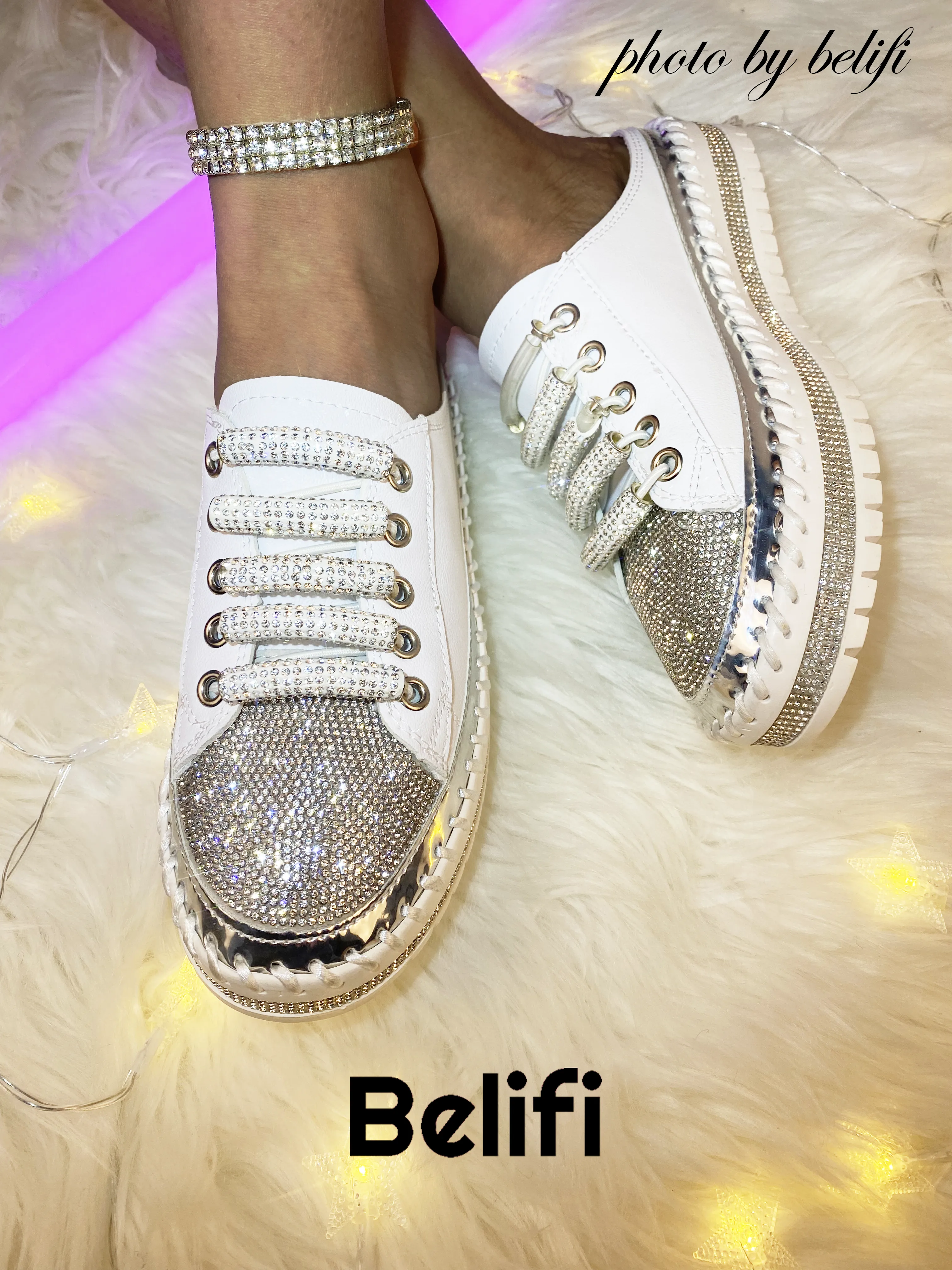 Belifi Strappy Radiance: Women's Multi-Strap Rhinestone Platform Slippers for a Chic and Comfortable Experience Shoe Slippers