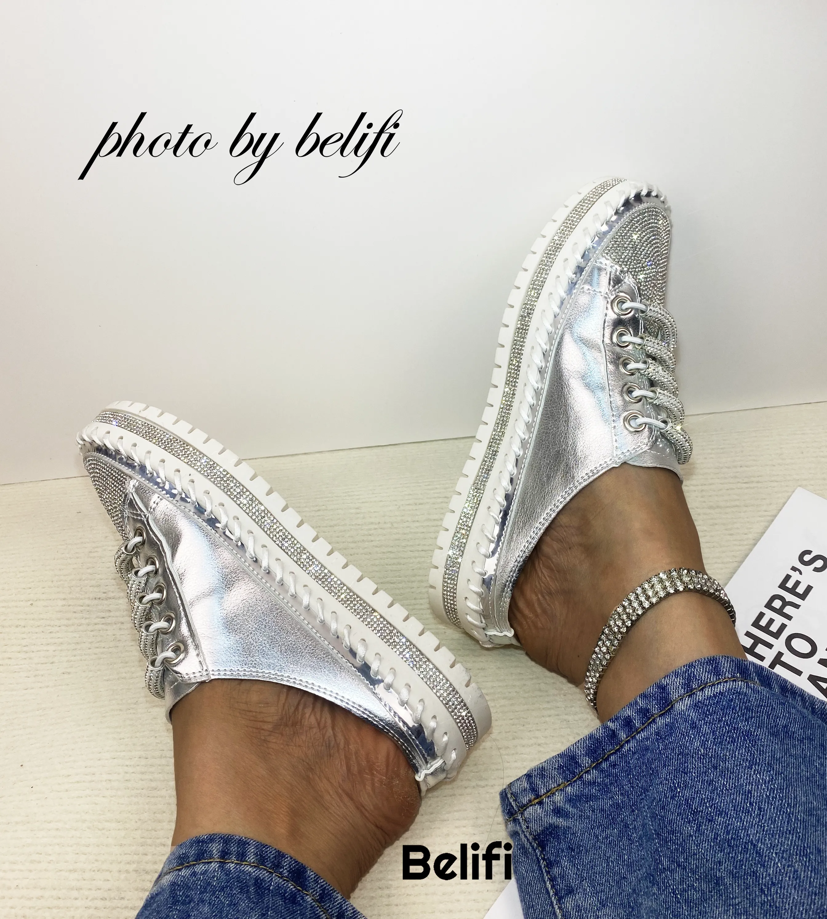 Belifi Strappy Radiance: Women's Multi-Strap Rhinestone Platform Slippers for a Chic and Comfortable Experience Scooby Slippers