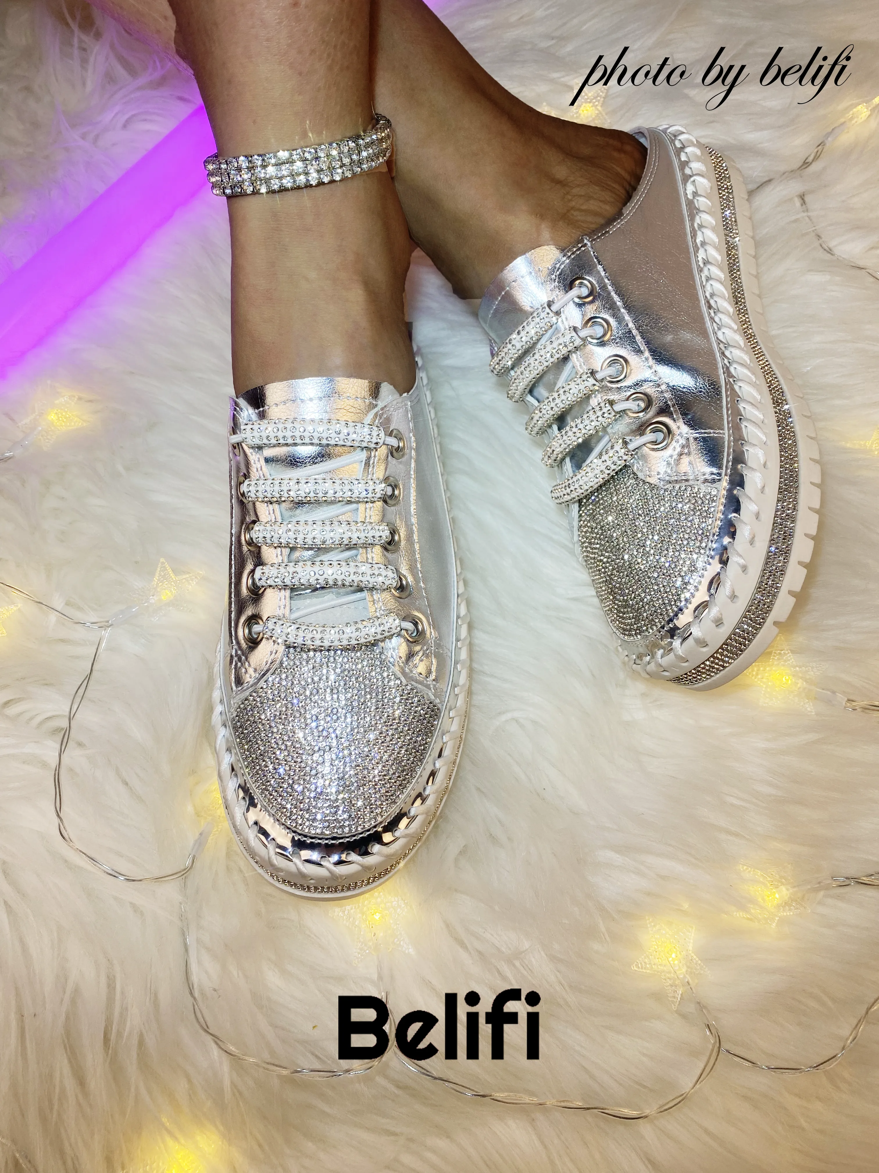 Belifi Strappy Radiance: Women's Multi-Strap Rhinestone Platform Slippers for a Chic and Comfortable Experience Beat Slippers