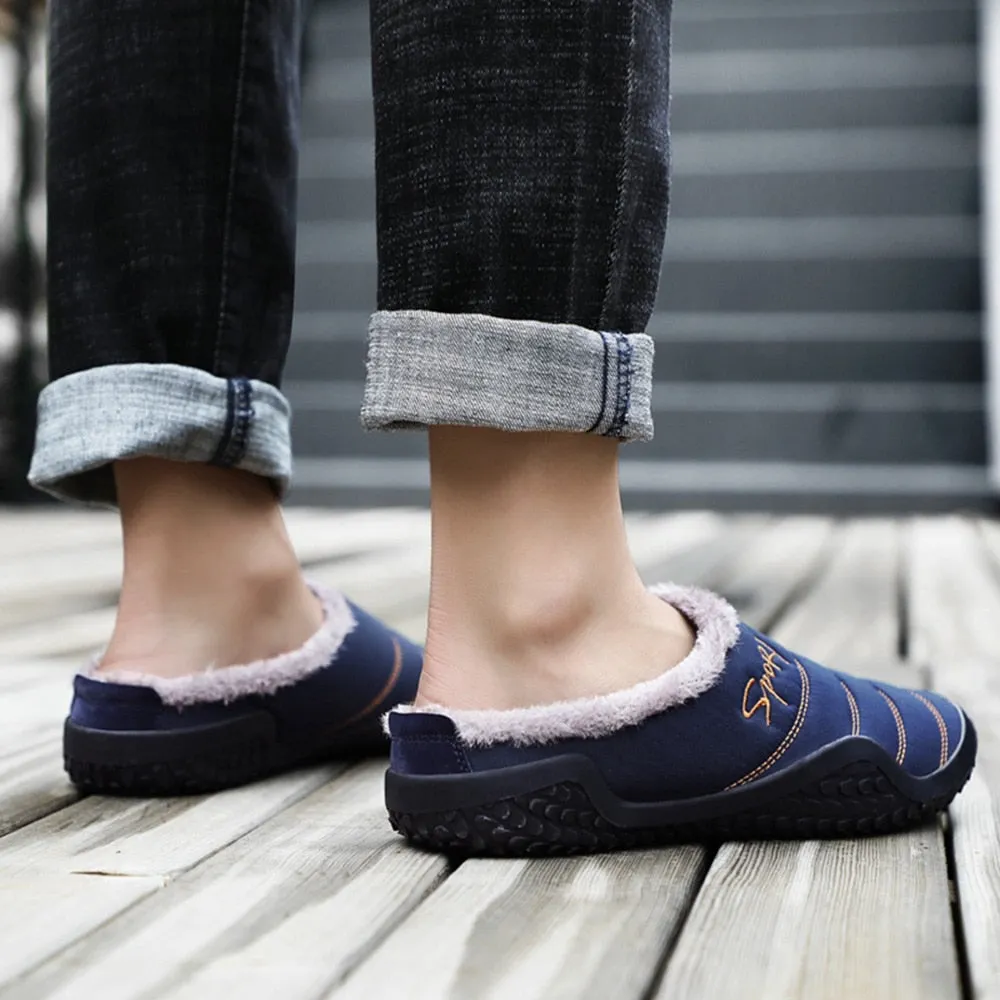 Cuzcare Fur Slippers For Men Warm Anti-slip Winter Shoes Mommy Slippers