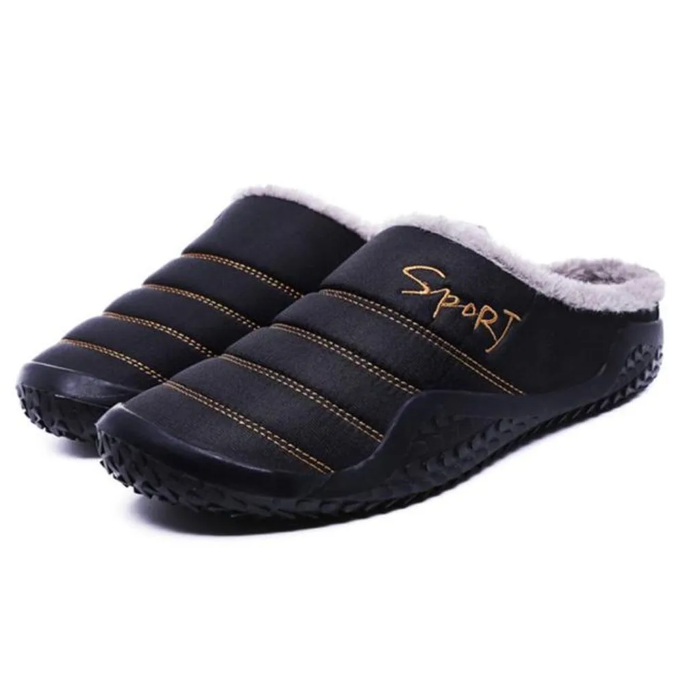 Cuzcare Fur Slippers For Men Warm Anti-slip Winter Shoes Disquette Slippers