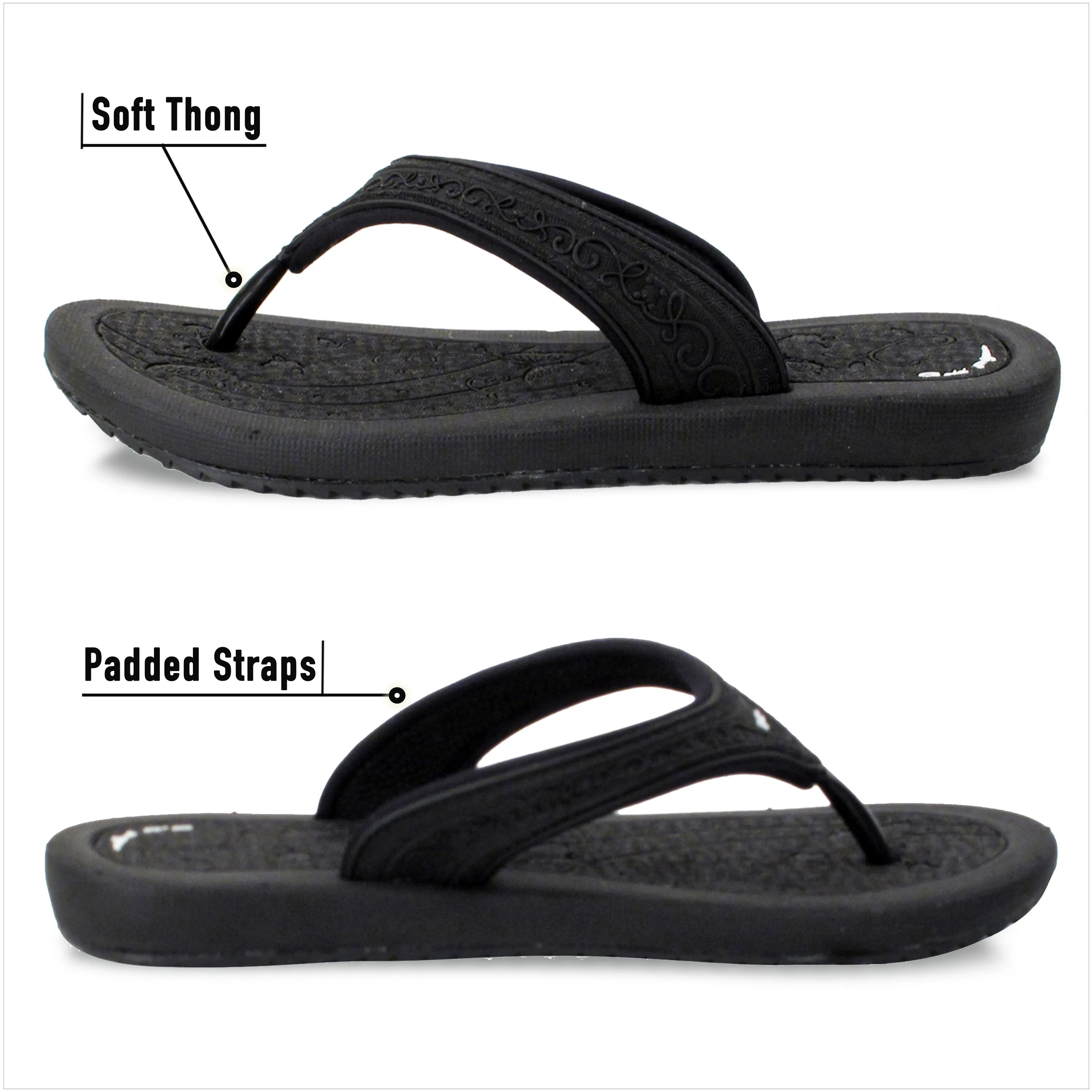 Breeze: 8521 Black Stitch Flip Flops
