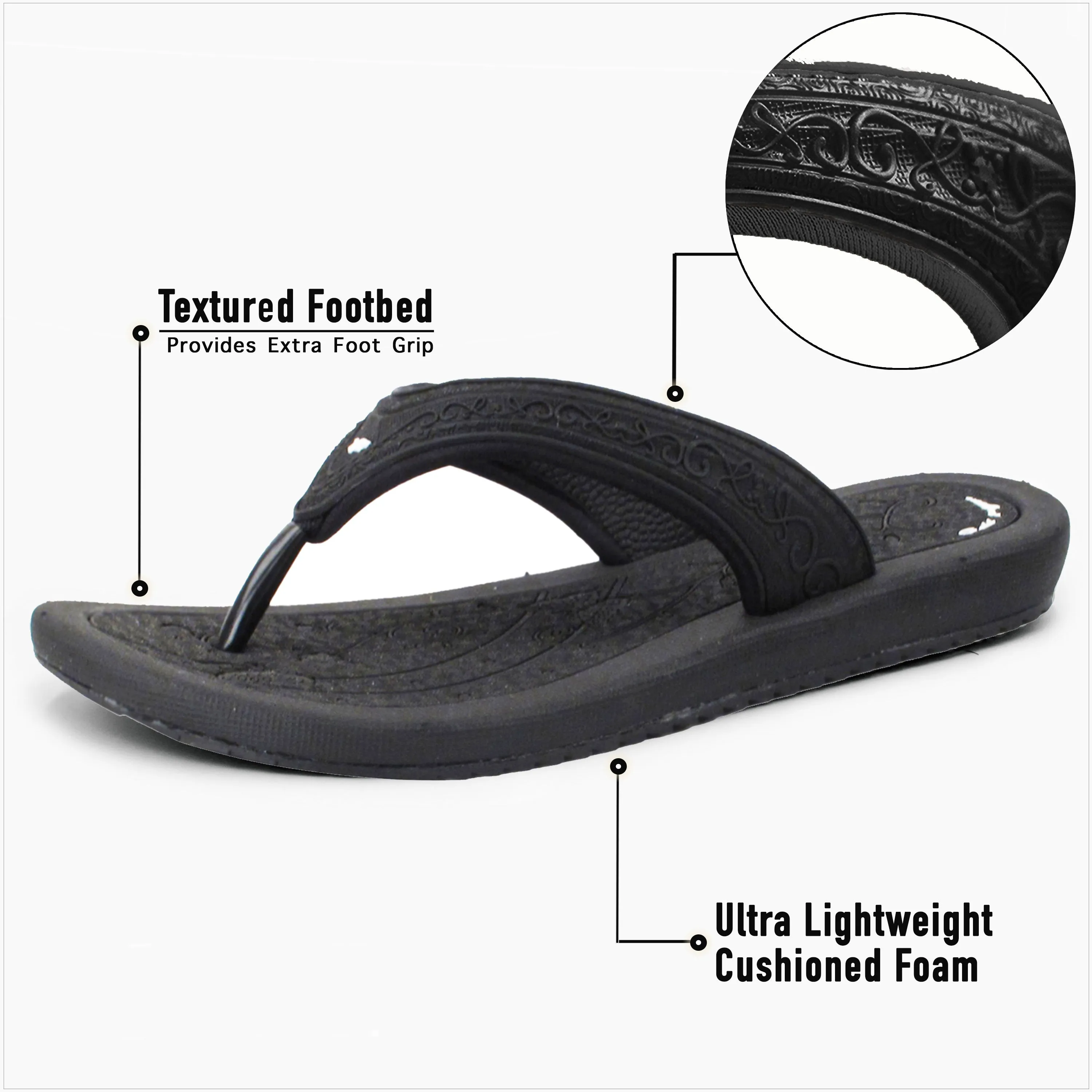 Breeze: 8521 Black Sleepers Platform Flip Flops