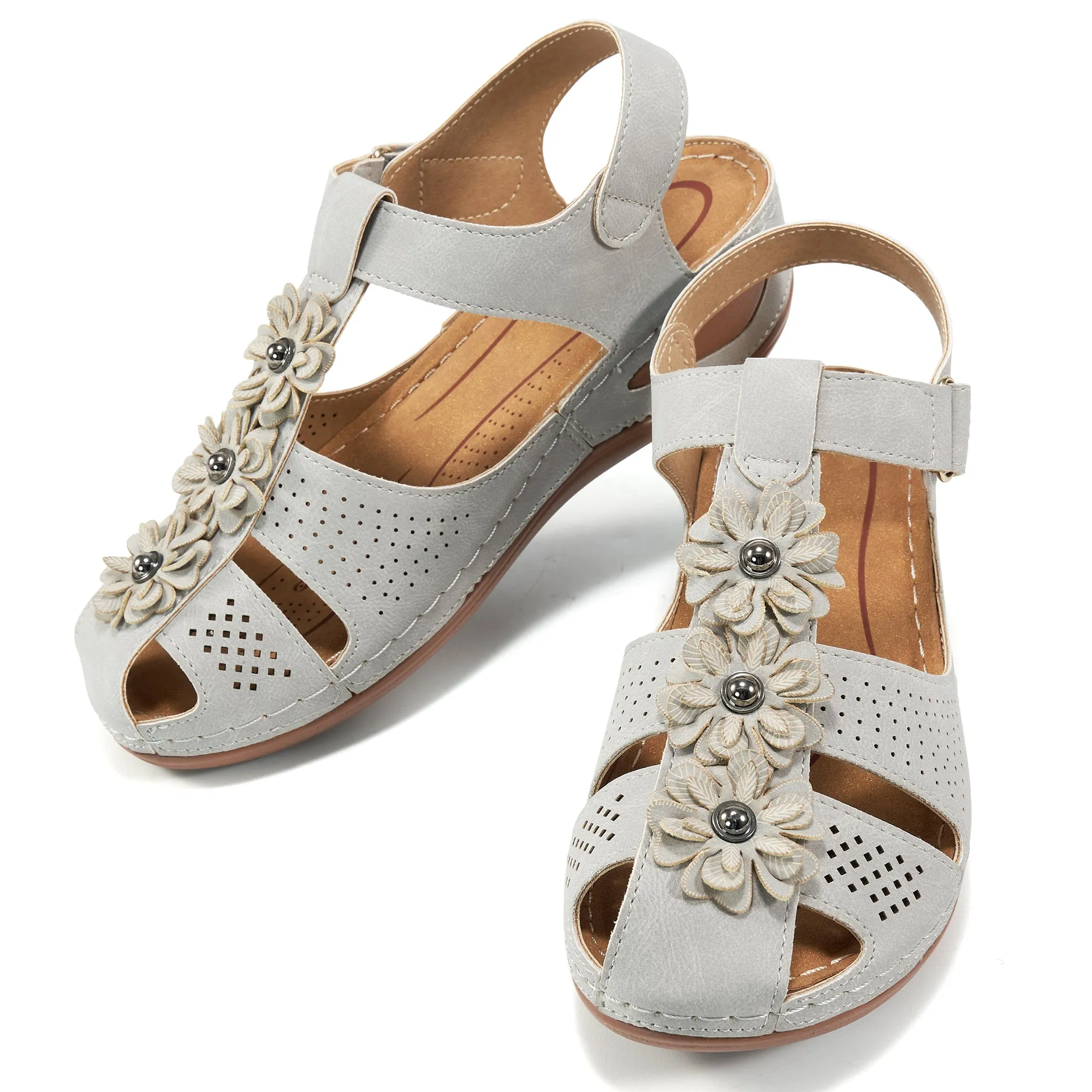 HARENCWomen's Summer Sandals Casual Bohemia Gladiator Wedge Shoes Comfortable Ankle Strap Outdoor Platform Sandals Wooden Heel Sandals