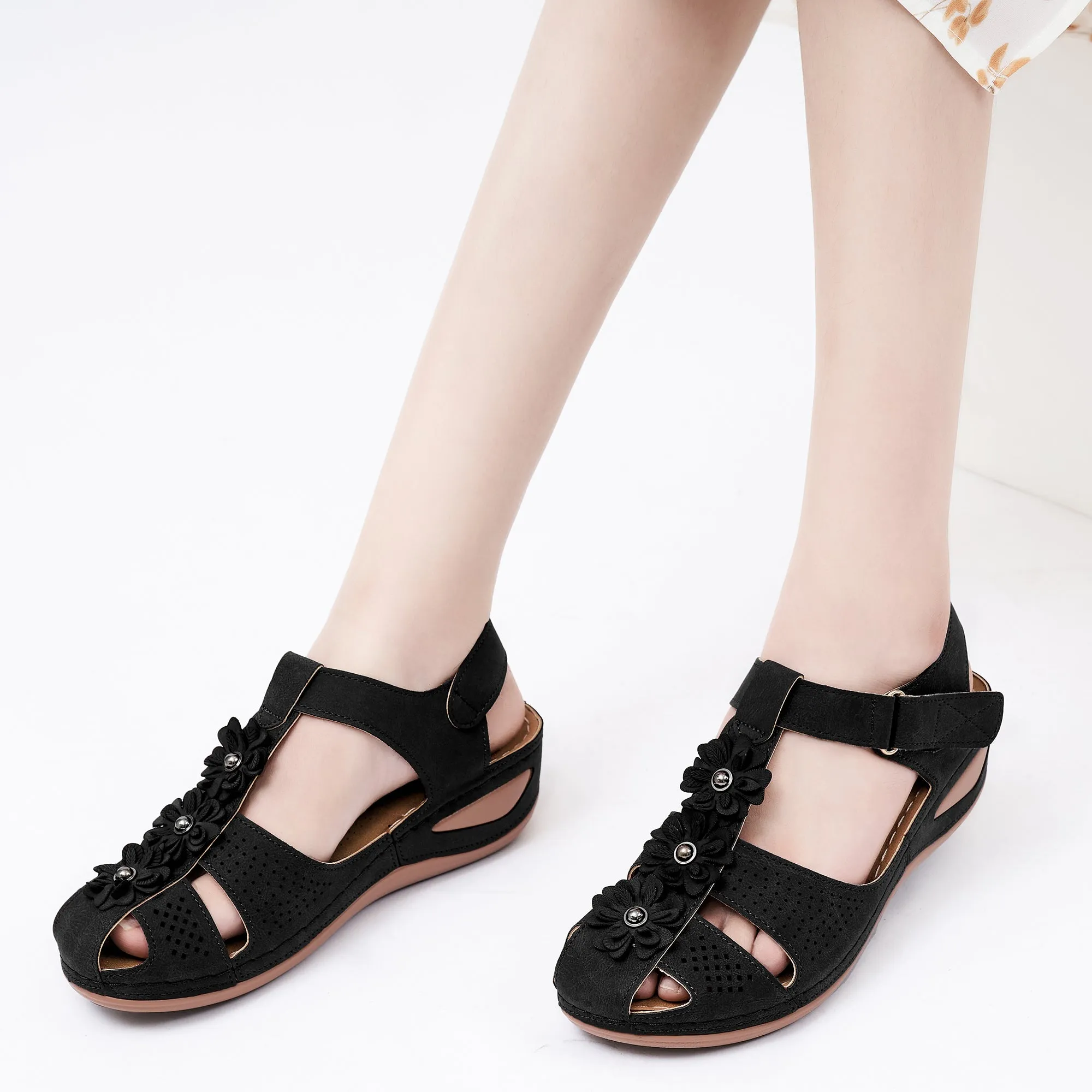 HARENCWomen's Summer Sandals Casual Bohemia Gladiator Wedge Shoes Comfortable Ankle Strap Outdoor Platform Sandals Espadrille Slide Sandals