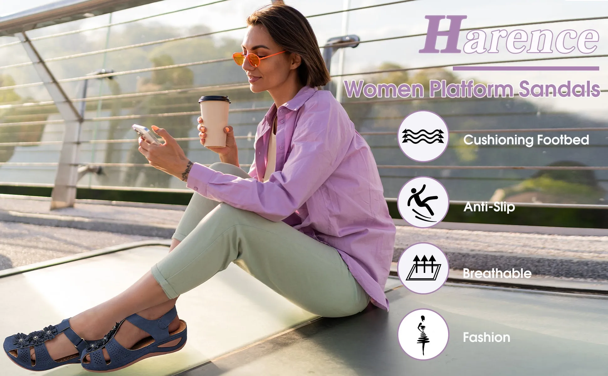 Pehr Sandals HARENCWomen's Summer Sandals Casual Bohemia Gladiator Wedge Shoes Comfortable Ankle Strap Outdoor Platform Sandals