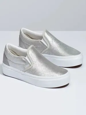 Women's Metallic Printed Slip-On Shoes,Silver Running Shoes For Those With Flat Feet