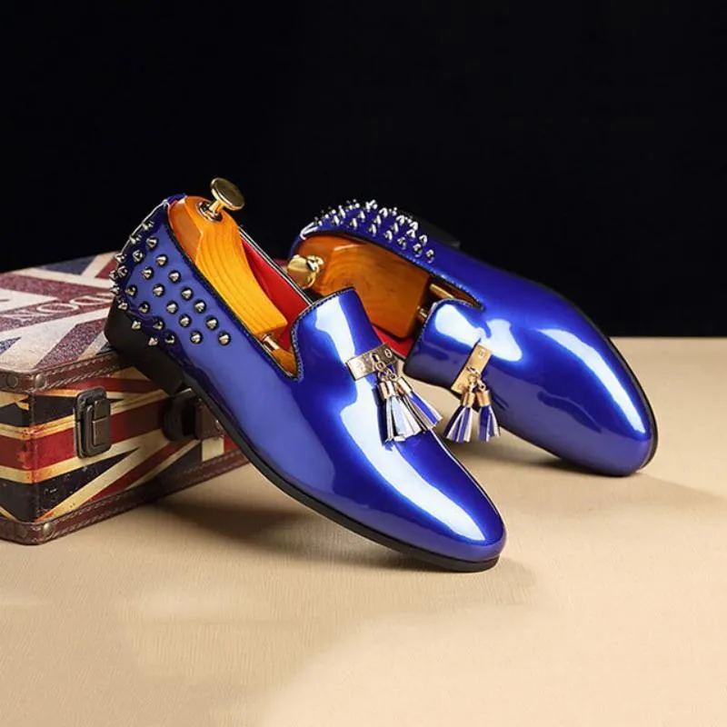 Velvet Dress Loafers Men's Spring Leather Loafers With Rivets | Plus Size