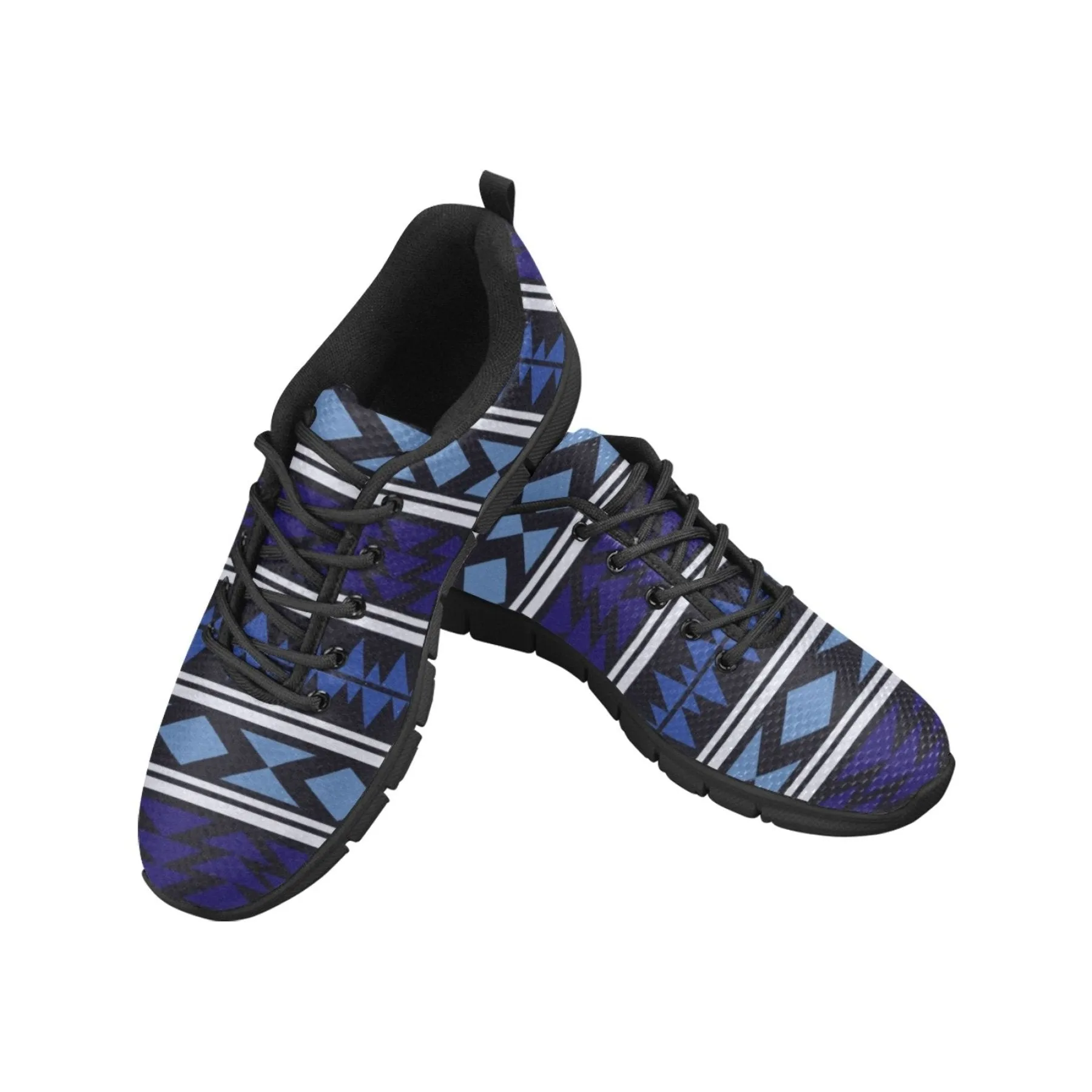Uniquely You Womens Sneakers, Blue and Black Aztec Print Running Shoes by inQue.Style Best Daily Running Shoes 2024