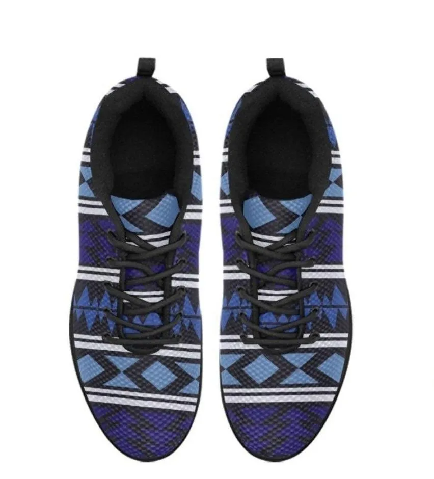 Uniquely You Womens Sneakers, Blue and Black Aztec Print Running Shoes by inQue.Style Running Shoes Sketch