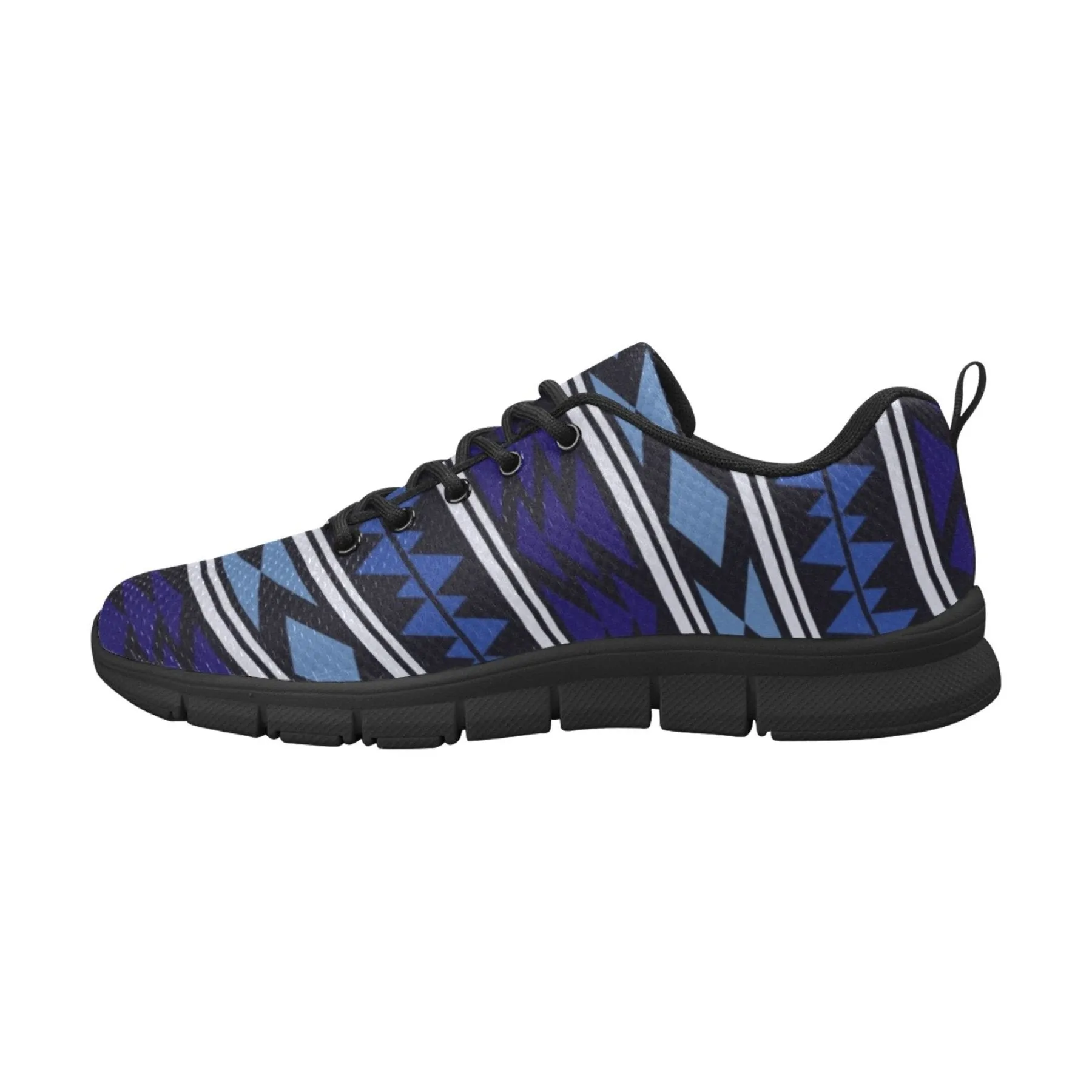 Uniquely You Womens Sneakers, Blue and Black Aztec Print Running Shoes by inQue.Style Supportive Running Shoes