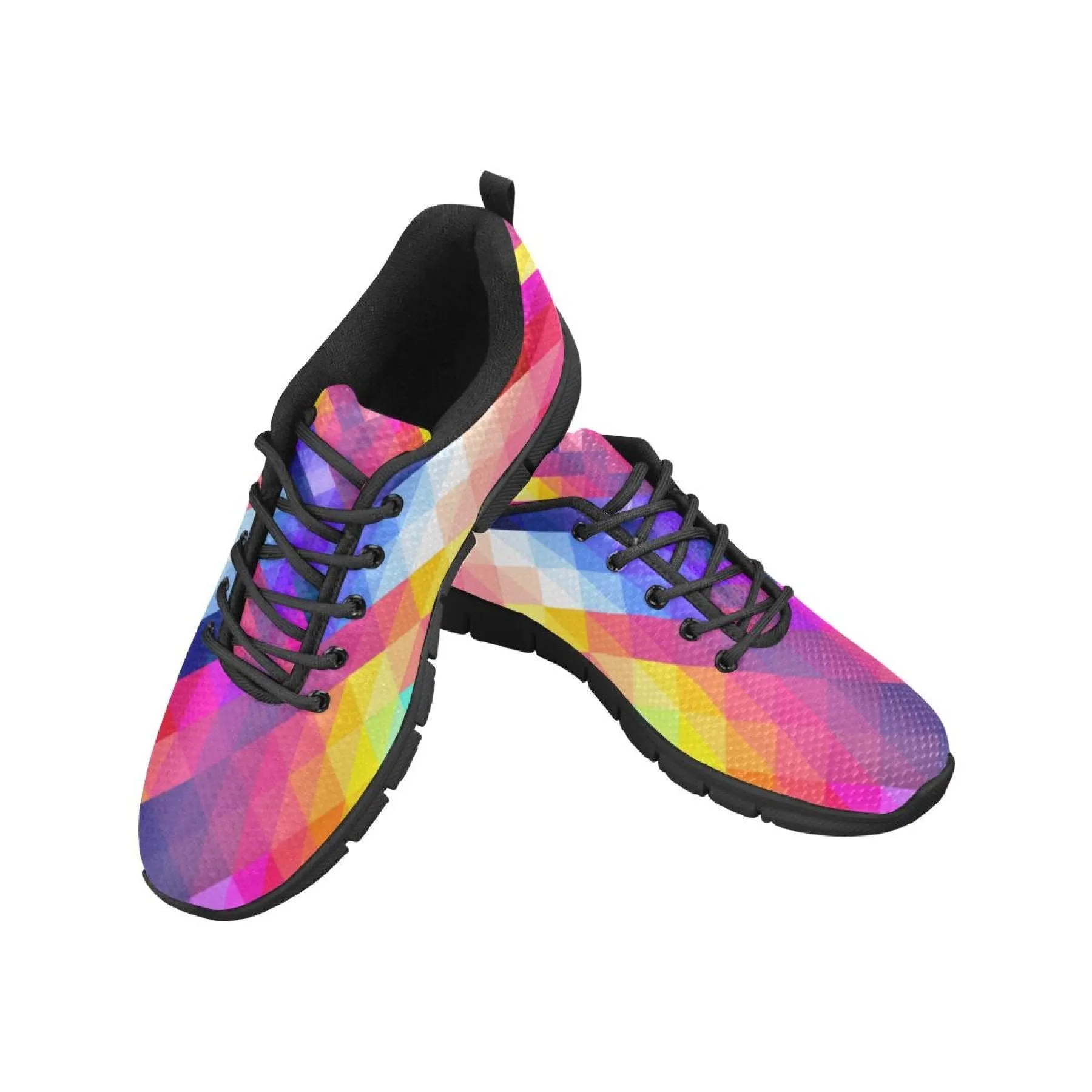 Foot Shape Running Shoes Uniquely You Womens Sneakers, Rainbow Geometric Print Running Shoes by inQue.Style
