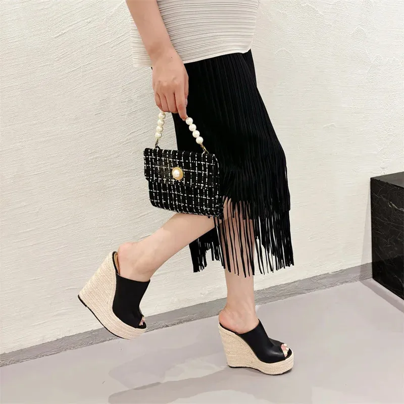 Bobs Slippers Liyke handgemachte Stroh Seil weben Plattform Hausschuhe Frauen Sommer Mode Open Toe Super High Heels Sandalen Damen Schuhe Gre 35-42