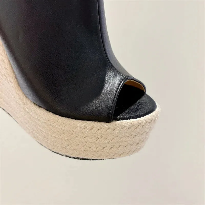 Slippers At Jcpenneys Liyke handgemachte Stroh Seil weben Plattform Hausschuhe Frauen Sommer Mode Open Toe Super High Heels Sandalen Damen Schuhe Gre 35-42