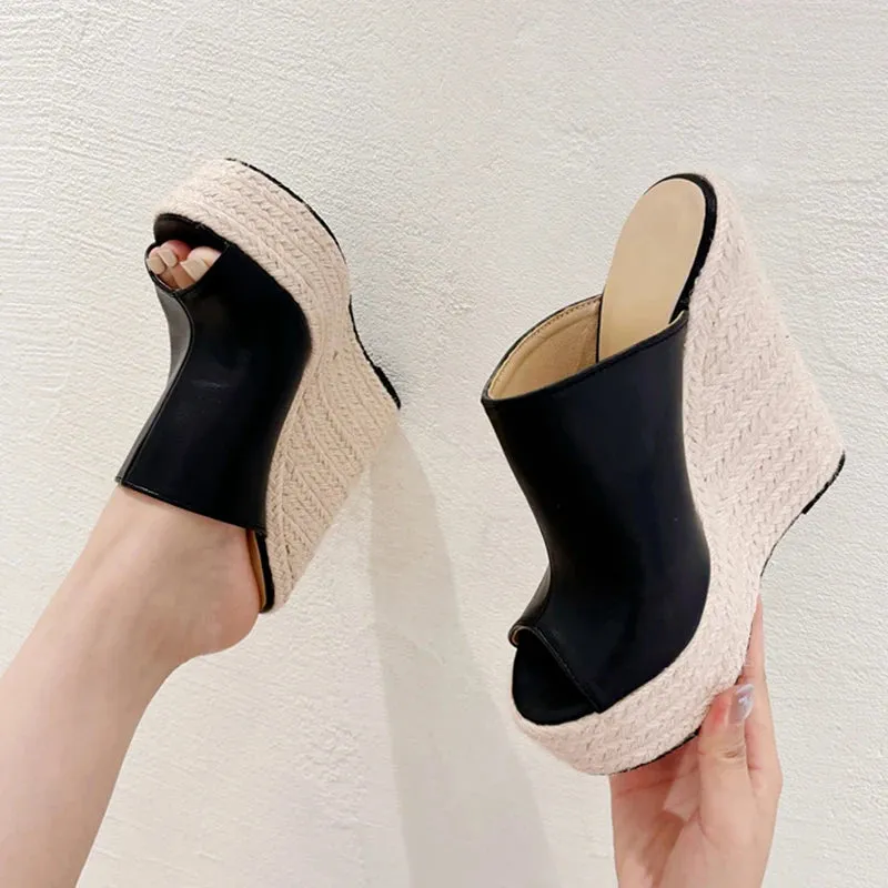 Slippers With Rhinestones Liyke handgemachte Stroh Seil weben Plattform Hausschuhe Frauen Sommer Mode Open Toe Super High Heels Sandalen Damen Schuhe Gre 35-42