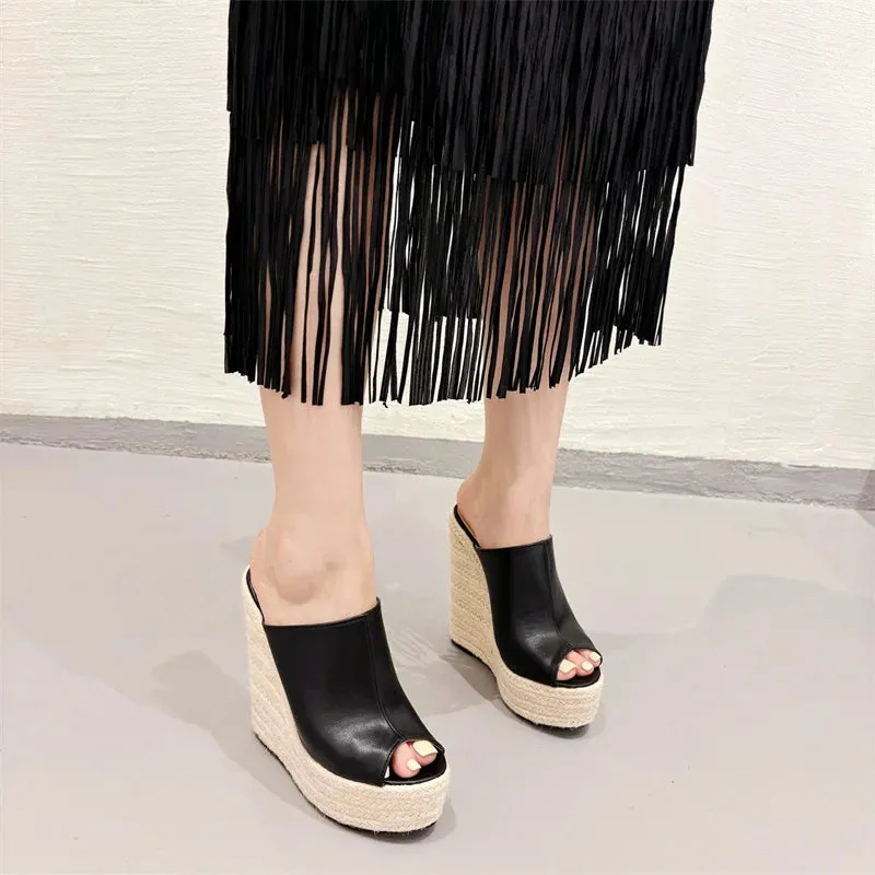 Liyke handgemachte Stroh Seil weben Plattform Hausschuhe Frauen Sommer Mode Open Toe Super High Heels Sandalen Damen Schuhe Gre 35-42 Ll Bean Wicked Good Slippers