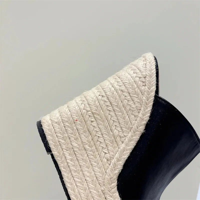 Liyke handgemachte Stroh Seil weben Plattform Hausschuhe Frauen Sommer Mode Open Toe Super High Heels Sandalen Damen Schuhe Gre 35-42 Crochet Shark Slippers Free Pattern