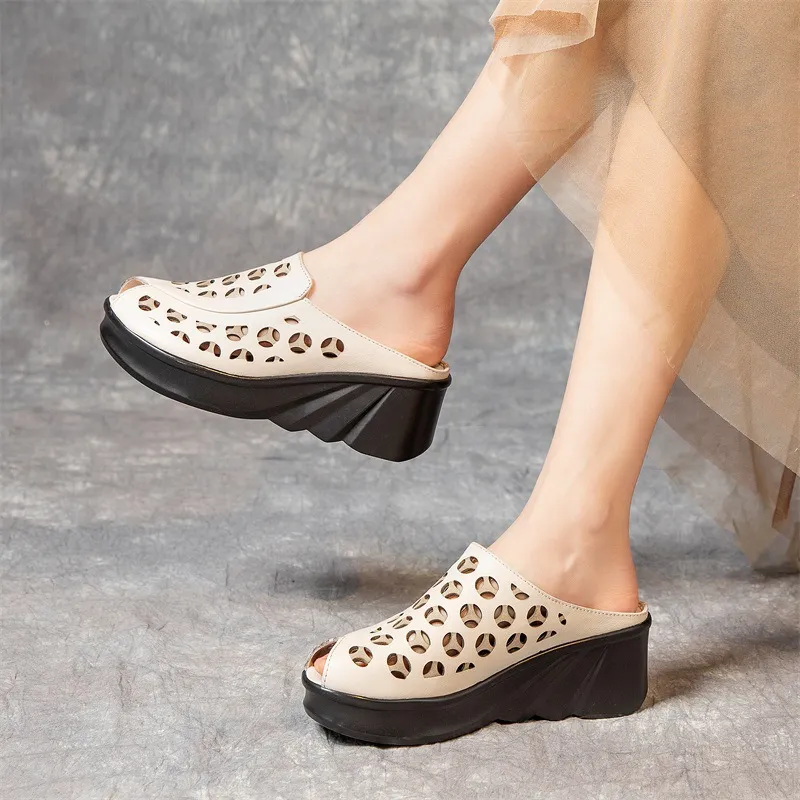 Wooden Slippers USS Shoes Nahir Women's Peep Toe Wedge Sandals