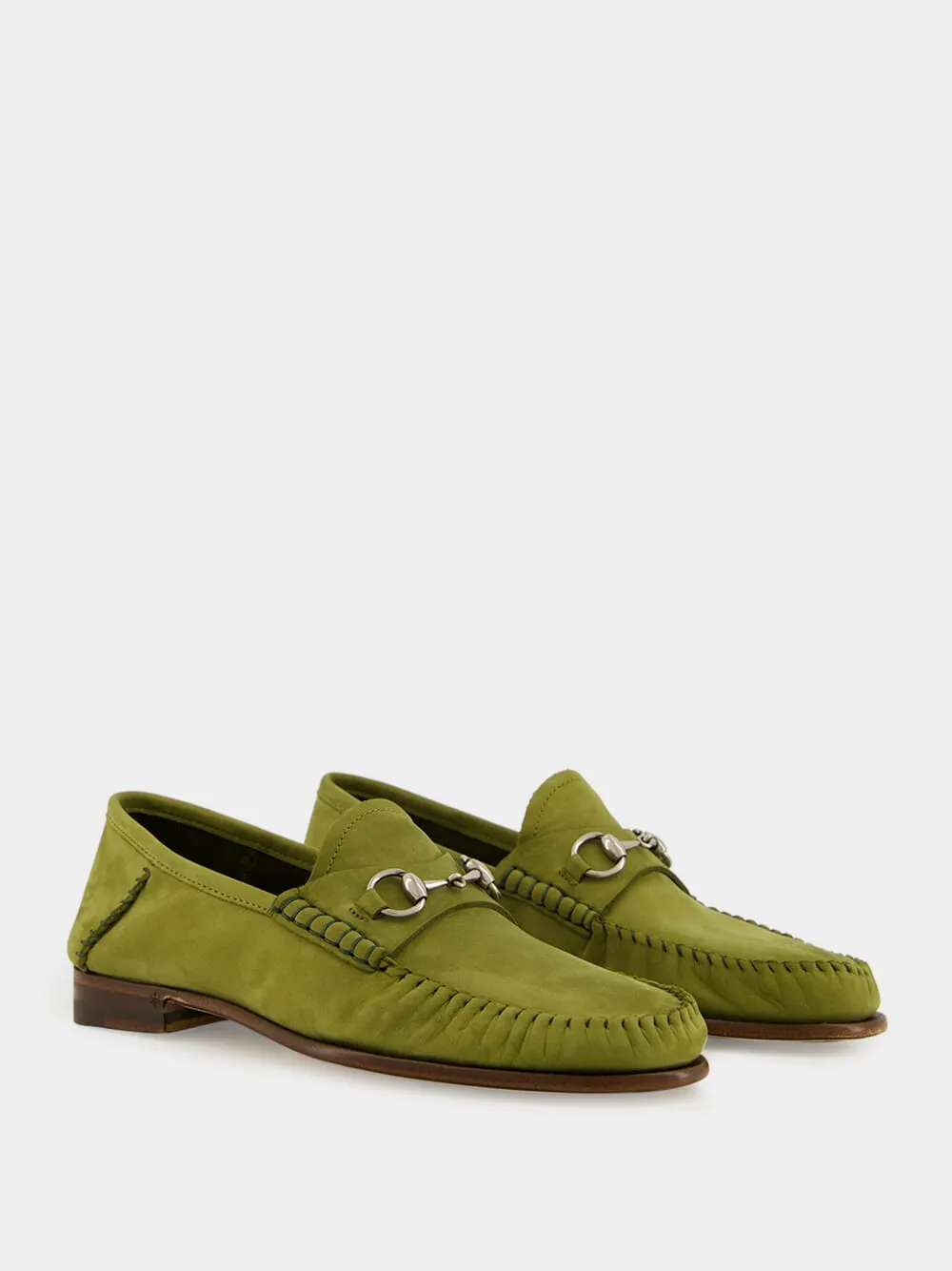 Tweed Loafers Green Suede Gigi Loafer with Horsebit