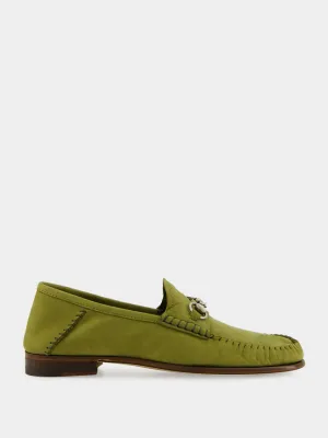 Green Suede Gigi Loafer with Horsebit Leather Loafers Sale