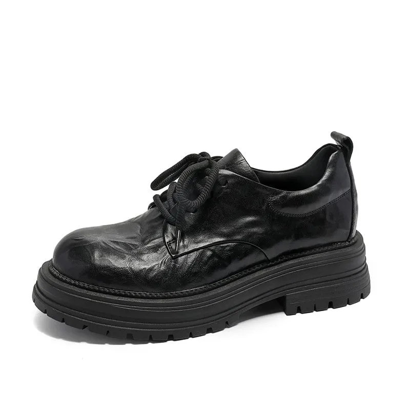 Retro Lace Up Leather Shoes Round Toe Chunky Oxford Shoes Black/Brown/Beige Dockers Calhoun Casual Oxfords