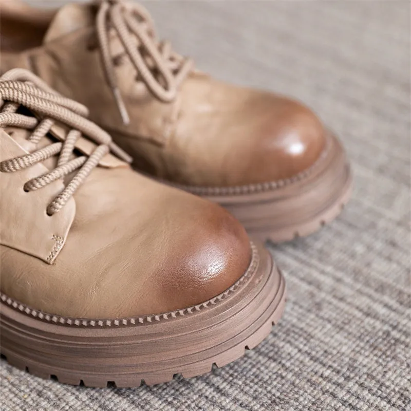 Johnston And Murphy Oxford Retro Lace Up Leather Shoes Round Toe Chunky Oxford Shoes Black/Brown/Beige