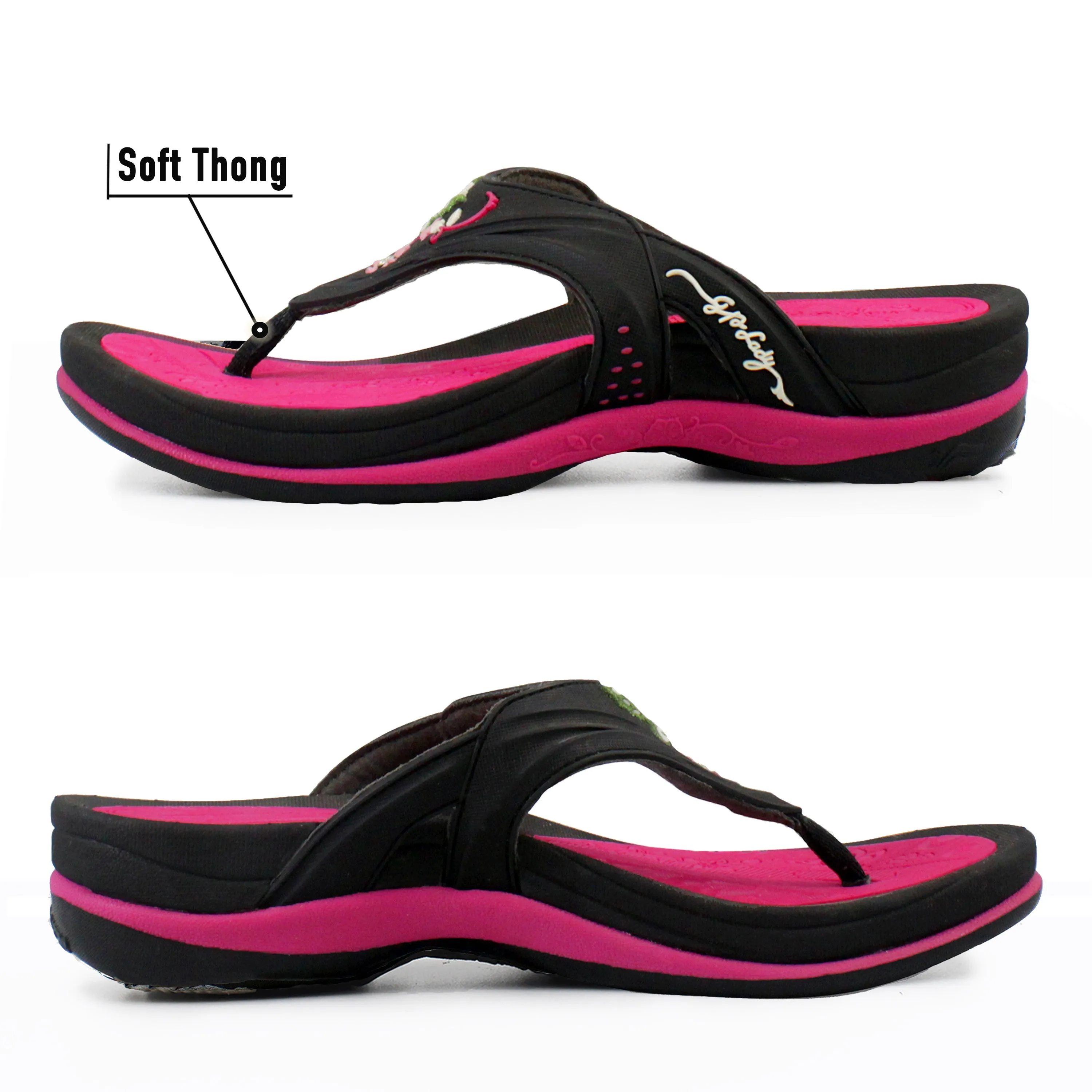 Gold Heeled Flip Flops Women Signature: 7532 Fuchsia