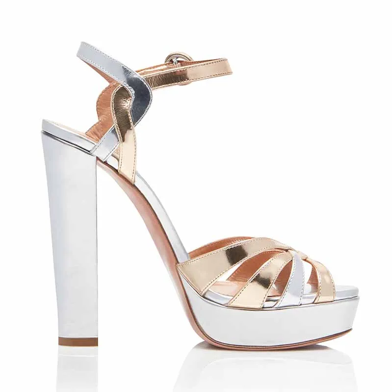 Women Gold and White Peep Toe Ankle Strap Platform Sandals Dress Shoes Sandals South Coast Resort Whitehouse
