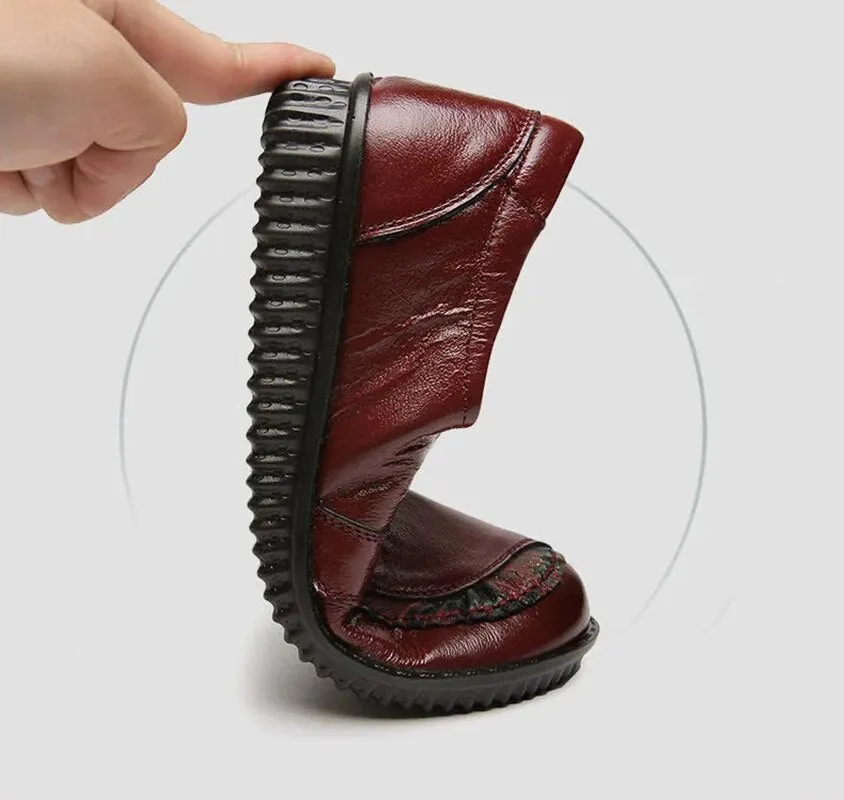 Vintage Genuine Leather Retro Flats Loafers Women Shoes With Floral Print Banana Republic Loafers