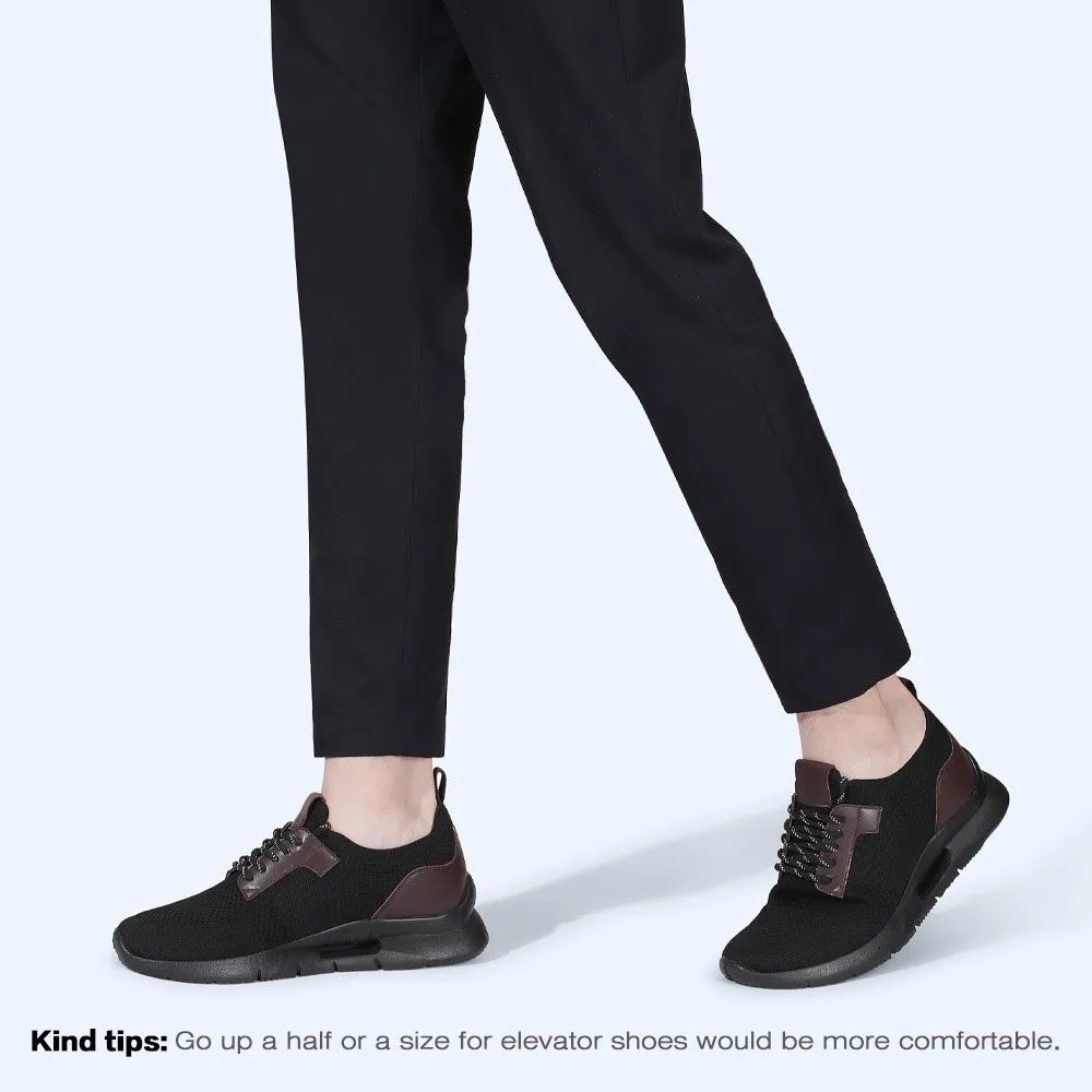 Wash Canvas Sneakers 7CM/2.76Inches CMR CHAMARIPA Black Knit Fabric Elevator Sneakers for Men - Elevate Your Outdoor Casual Style