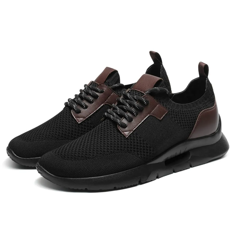 7CM/2.76Inches CMR CHAMARIPA Black Knit Fabric Elevator Sneakers for Men - Elevate Your Outdoor Casual Style Loci Sneakers