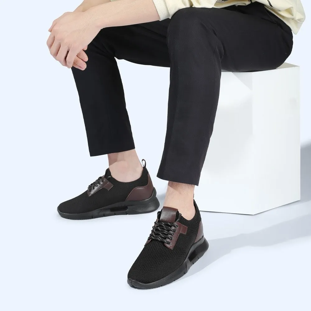 Sneakers Salesneakers Sale 7CM/2.76Inches CMR CHAMARIPA Black Knit Fabric Elevator Sneakers for Men - Elevate Your Outdoor Casual Style