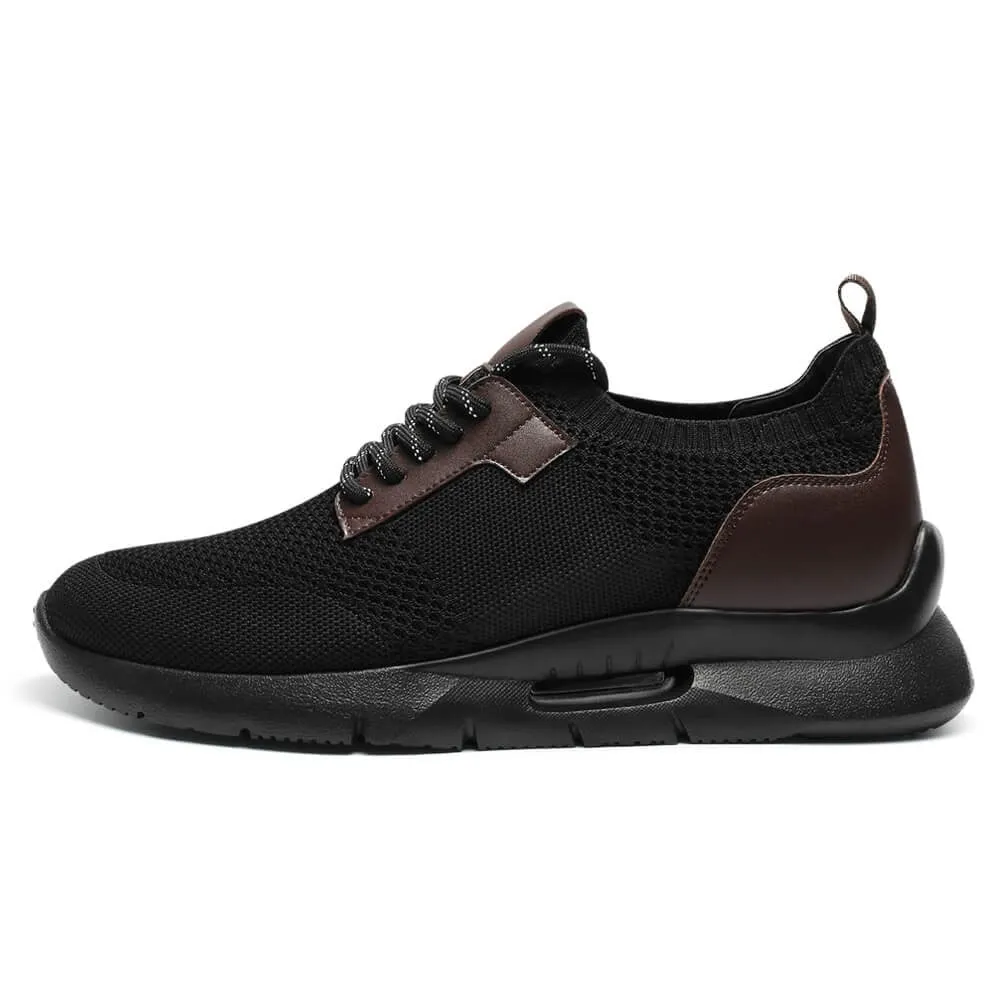 7CM/2.76Inches CMR CHAMARIPA Black Knit Fabric Elevator Sneakers for Men - Elevate Your Outdoor Casual Style Support Sneakers
