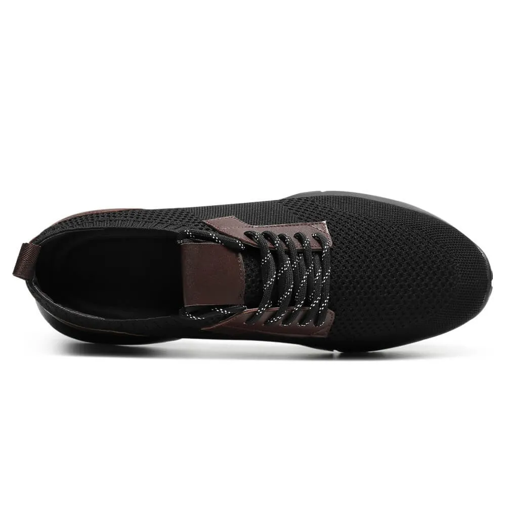 7CM/2.76Inches CMR CHAMARIPA Black Knit Fabric Elevator Sneakers for Men - Elevate Your Outdoor Casual Style Sneakers Ted