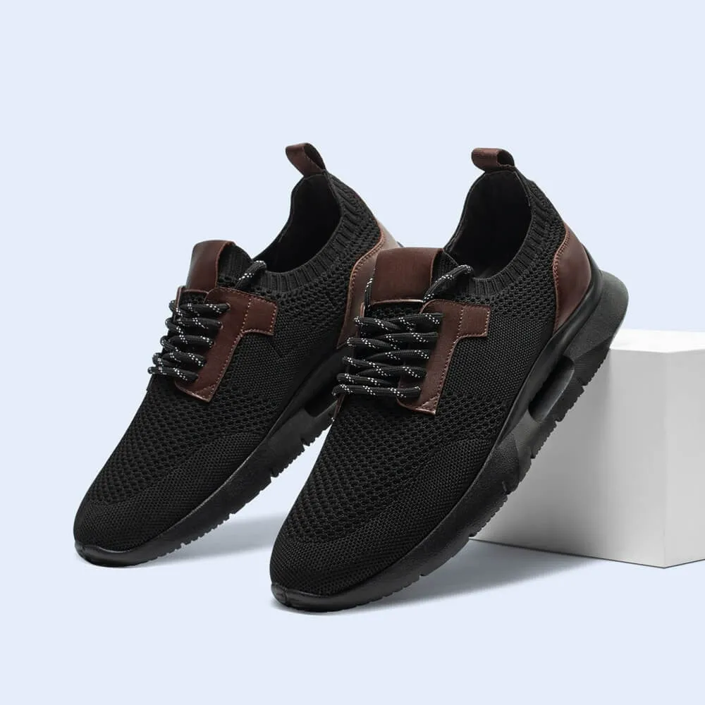 7CM/2.76Inches CMR CHAMARIPA Black Knit Fabric Elevator Sneakers for Men - Elevate Your Outdoor Casual Style Stinky Sneakers