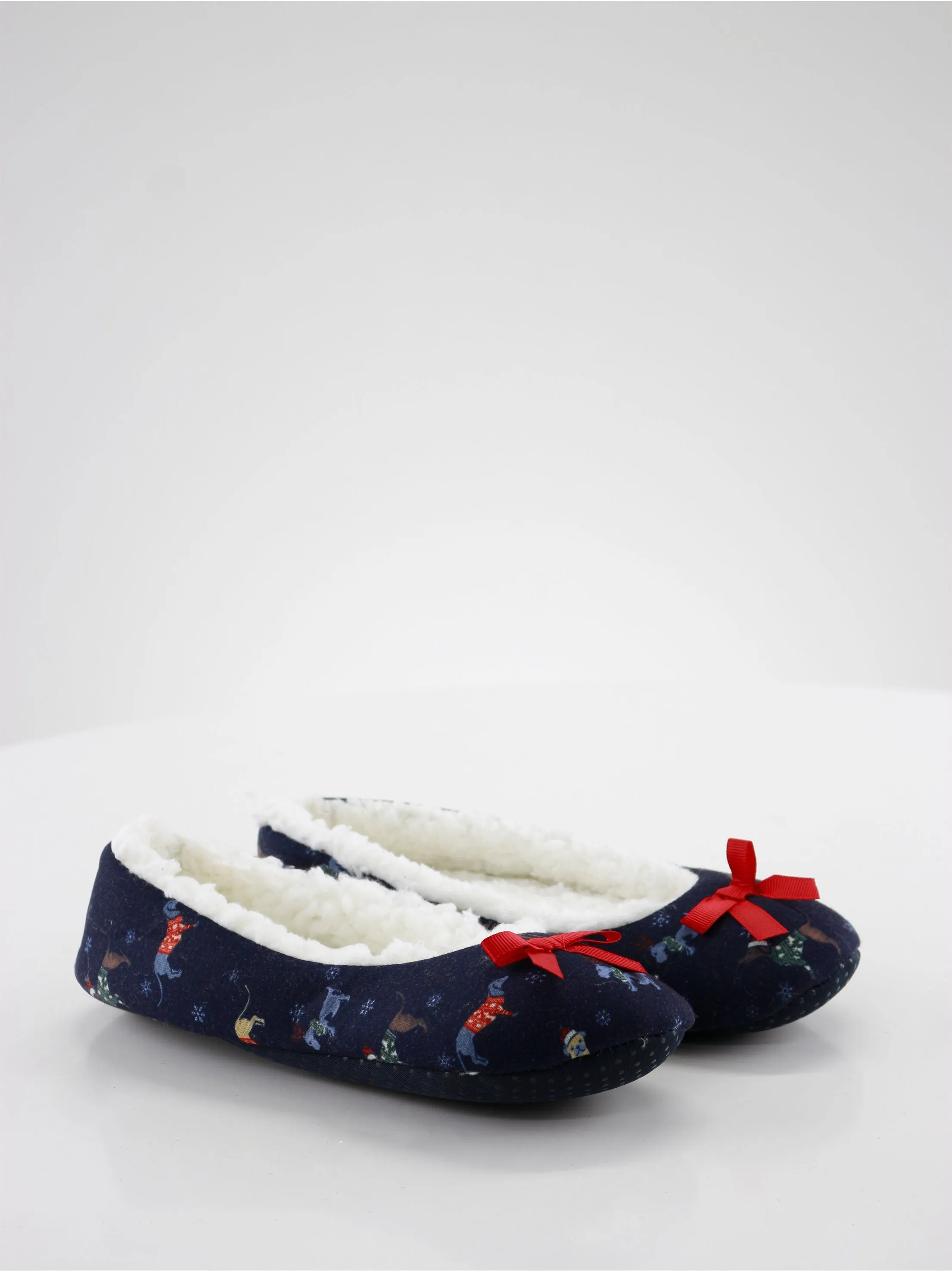 Women's Christmas Decoration Faux Fur Inside Slippers,Navy Slippers Heel Pain