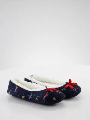 Jumpman Slides Women's Christmas Decoration Faux Fur Inside Slippers,Navy