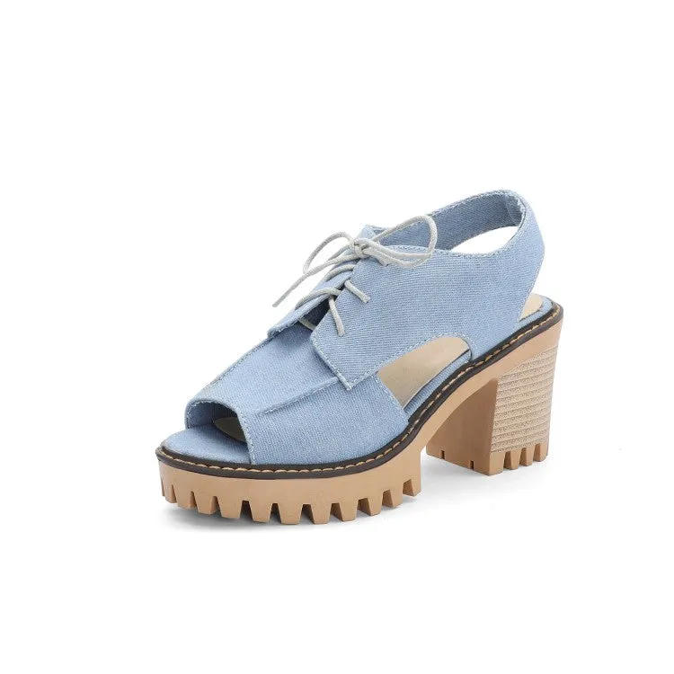 Women's's Denim Hollow Out Chunky Heel Platform Sandals Sandals Low Heel