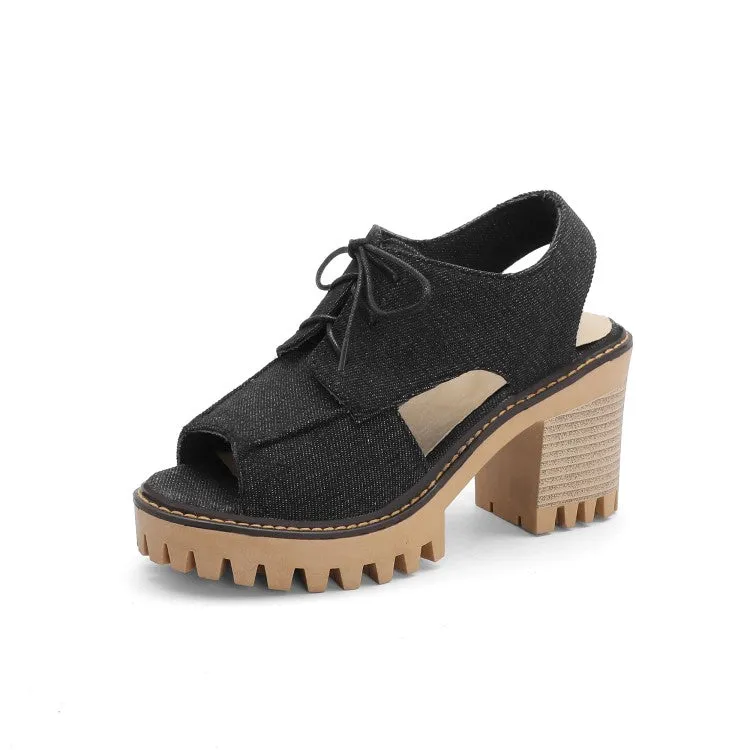 Women's's Denim Hollow Out Chunky Heel Platform Sandals Sandals With Support For Walking