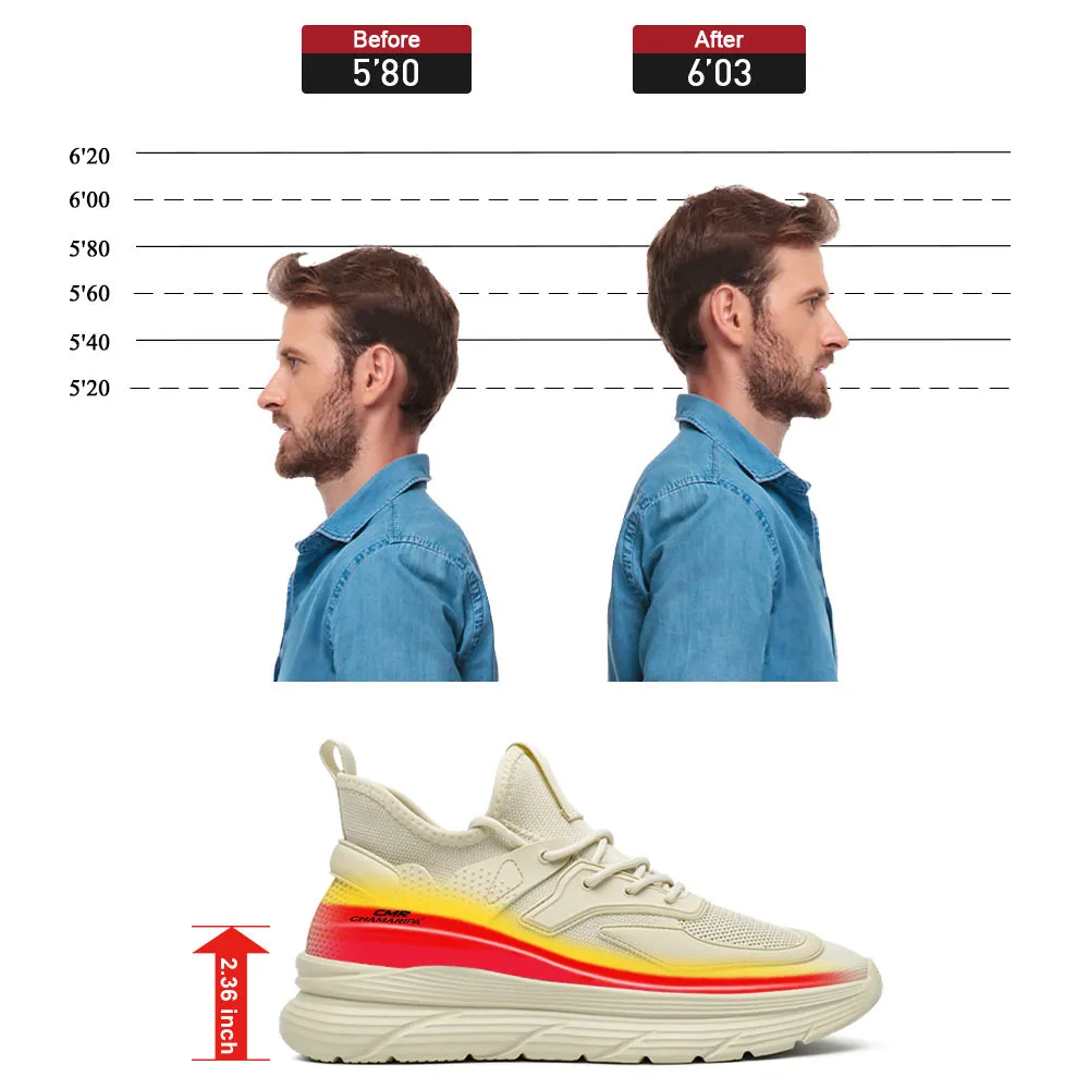 Stability Running Sneakers 6CM / 2.36 Inches CMR CHAMARIPA Black Knit Elevator Sneakers -  Breathable Sports Shoes