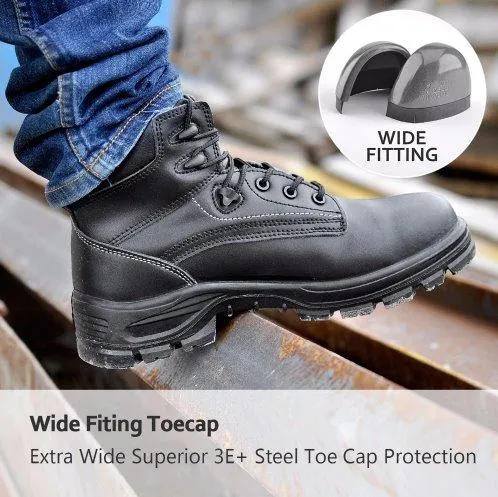 Tactical Dudes Mens' Steel Toe Boots Black Best Work Boots For Walking On Concrete Floors All Day