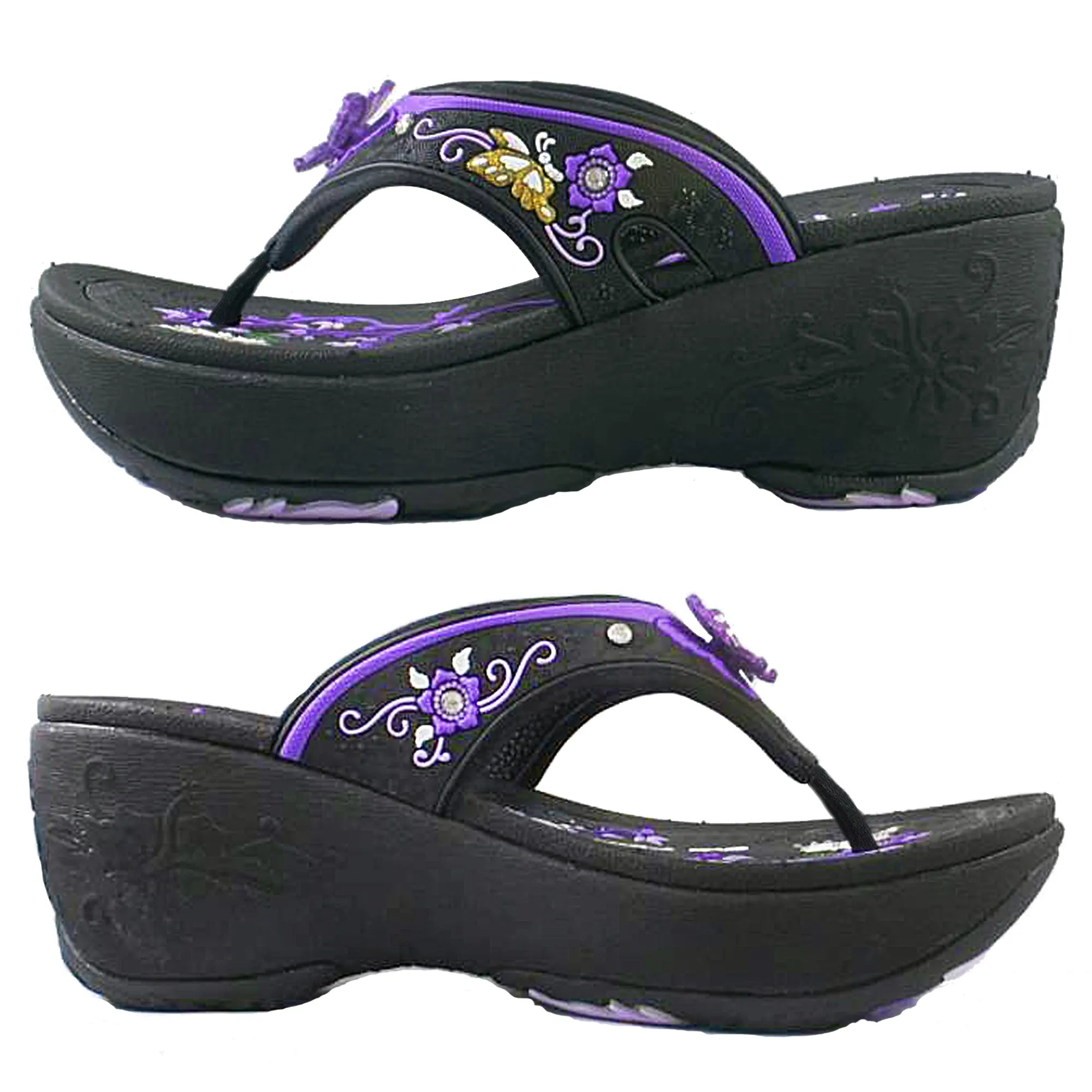 Wide Foot Flip Flops Wedge: 8161 Purple