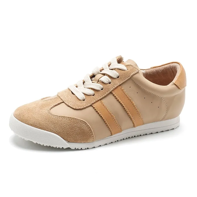 Suede Oxford White Shoes for Women Army Trainer Leather Sneakers - Beige/Pink/Apricot