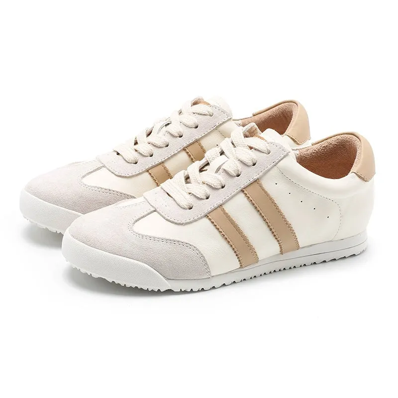 White Shoes for Women Army Trainer Leather Sneakers - Beige/Pink/Apricot Comfortable Shoes