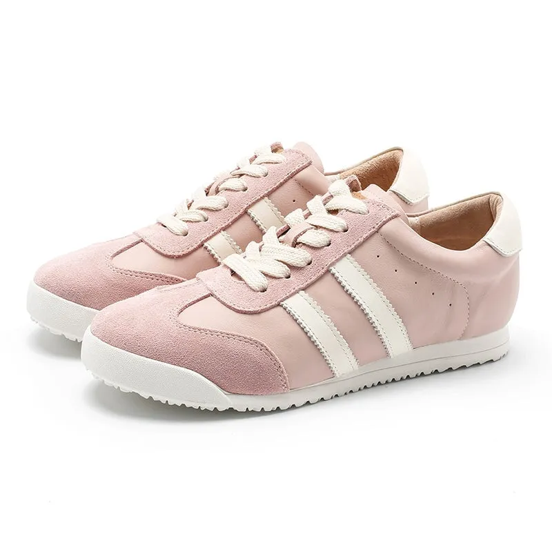 White Shoes for Women Army Trainer Leather Sneakers - Beige/Pink/Apricot Kingsman Oxfords
