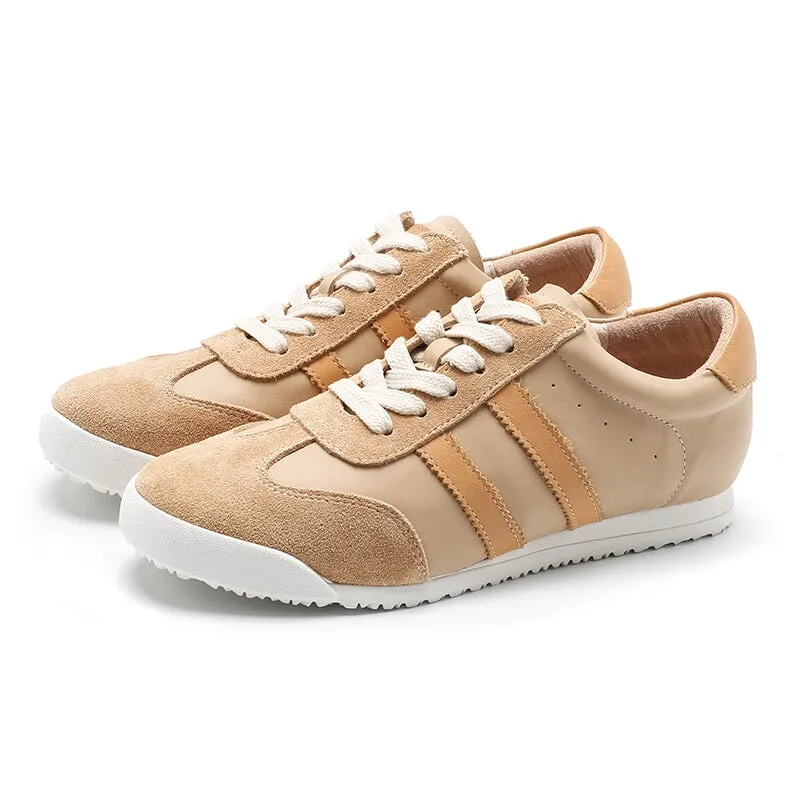Colorful Oxfords White Shoes for Women Army Trainer Leather Sneakers - Beige/Pink/Apricot